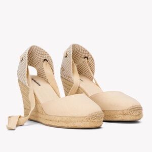 Soludos Cream Espadrille Lace-up Wedge Sandals